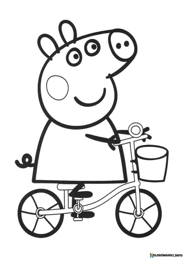 Kolorowanka Świnka Peppa na rowerze.