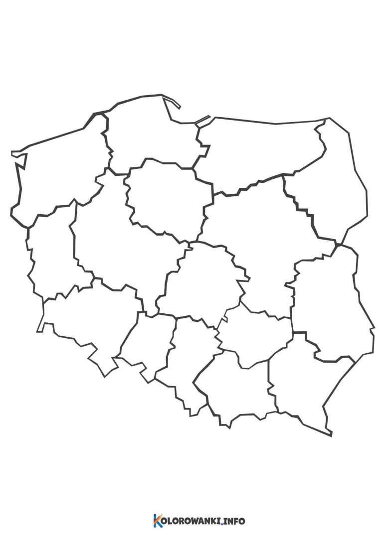 Mapa Polski Do Druku. Kontury, Kolorowanka, Szablon, Województwa ...