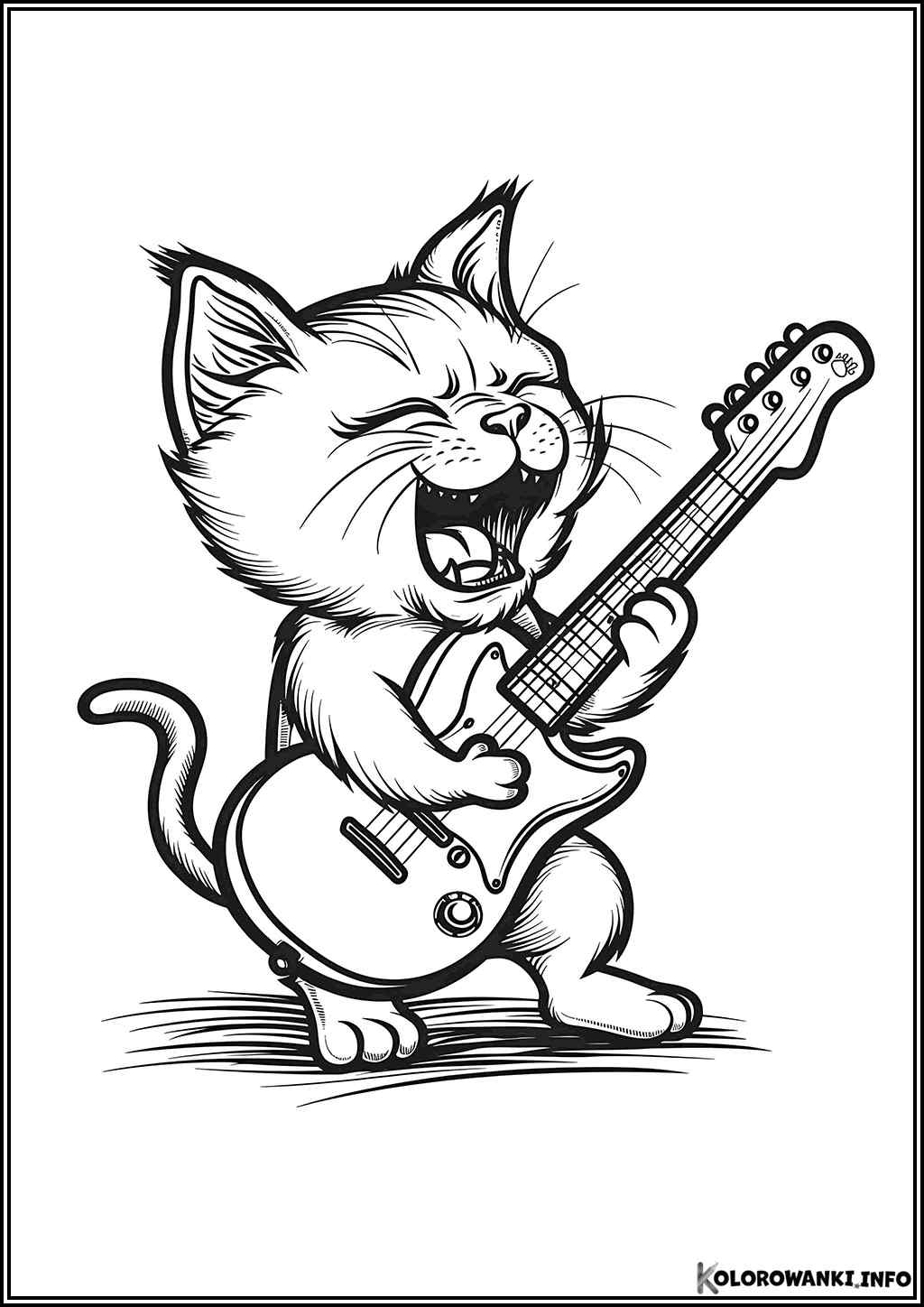 Kotek grający na gitarze kolorowanka