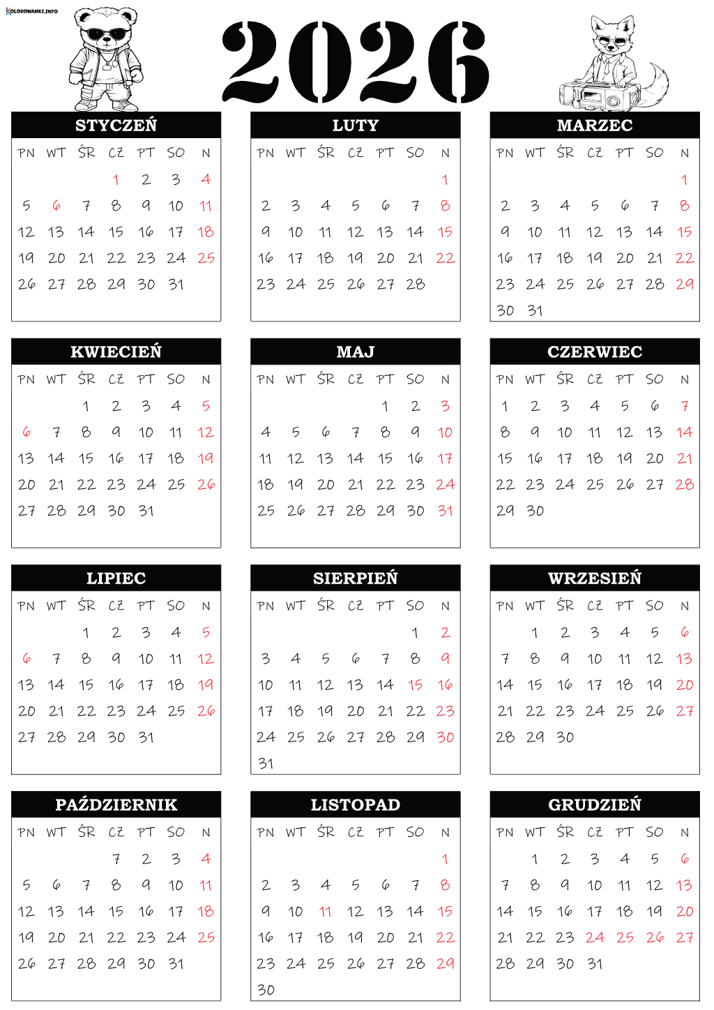 Kalendarz 2026 Do Druku