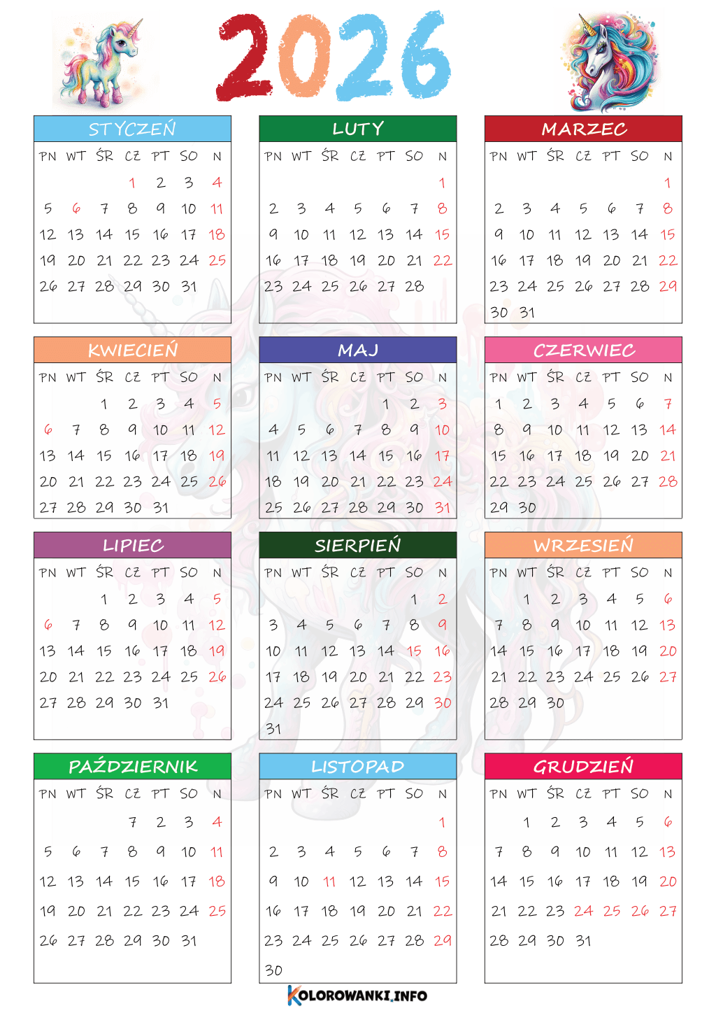 Kalendarz Roczny 2026 Do Druku