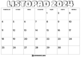 Kalendarz listopad 2024 do druku. PDF do pobrania